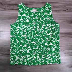 J. Crew Green White Leaf‎ Print Scallop Hem Sleeveless Tank Top Women's XS